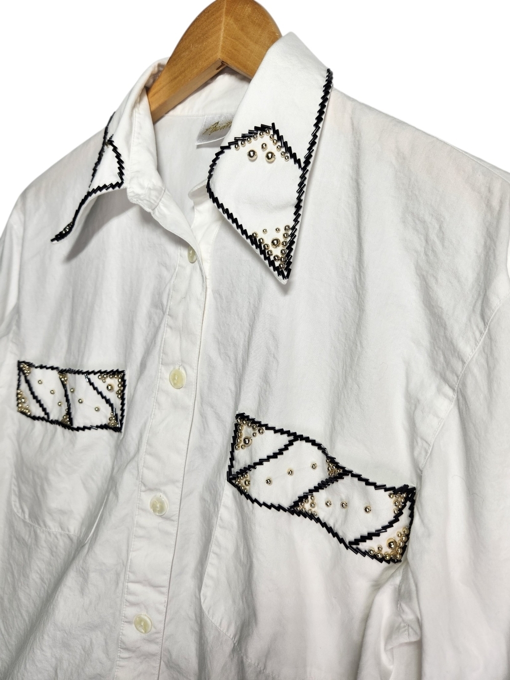 Vintage White Western Button Down Shirt Beaded Studded Embellished Long Sleeve 6 - Picture 3 of 16